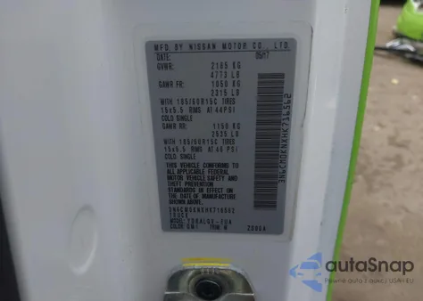 2017 Nissan Nv200 Sv z USA, uszkodzony, nr VIN 3N6CM0KNXHK716562